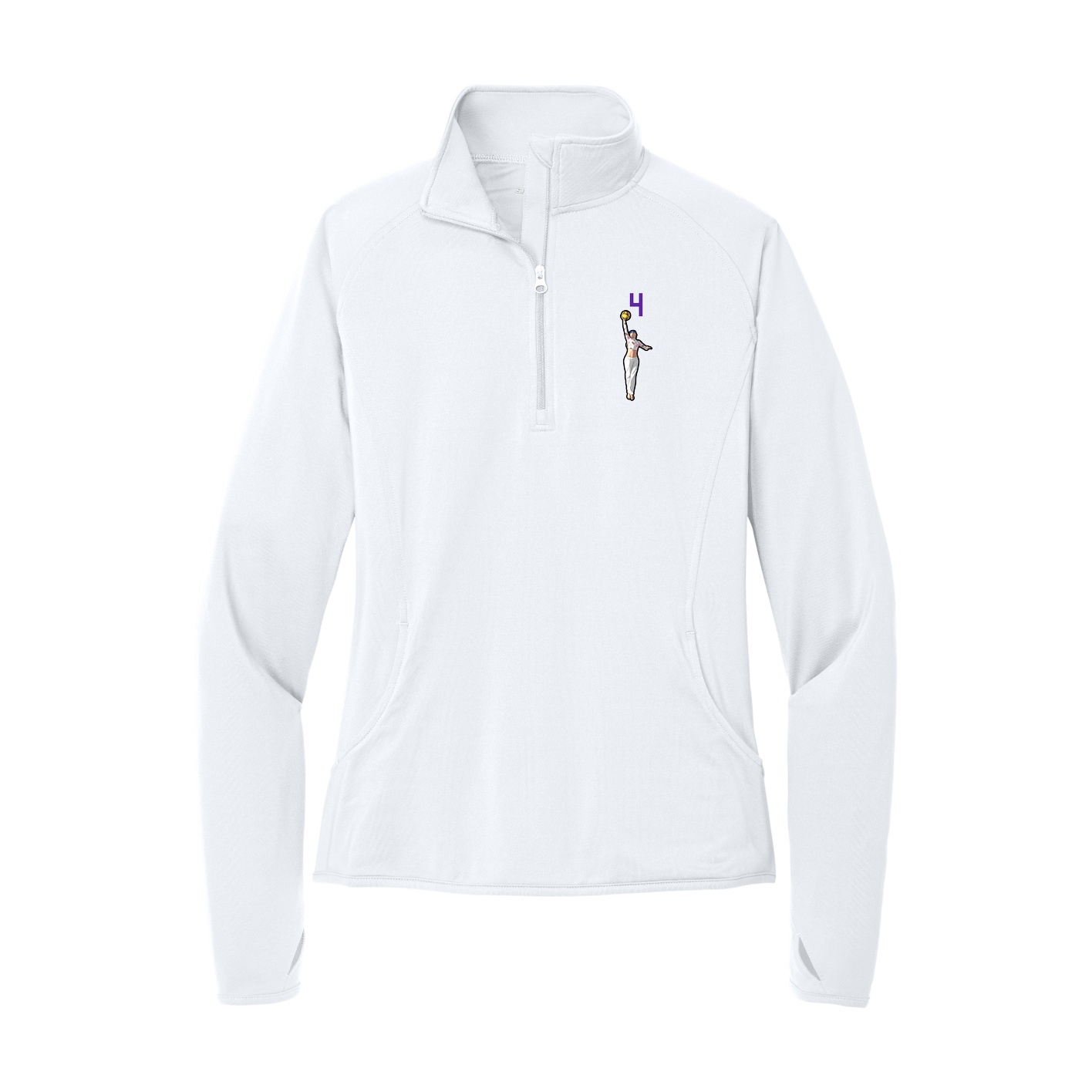 Women's Q-Zip Pullover — Number Top in White