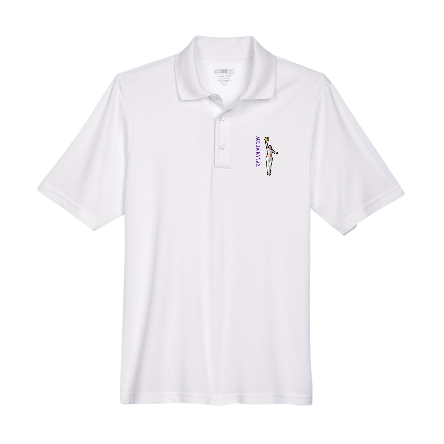 Performance Polo — Name Vertical in White