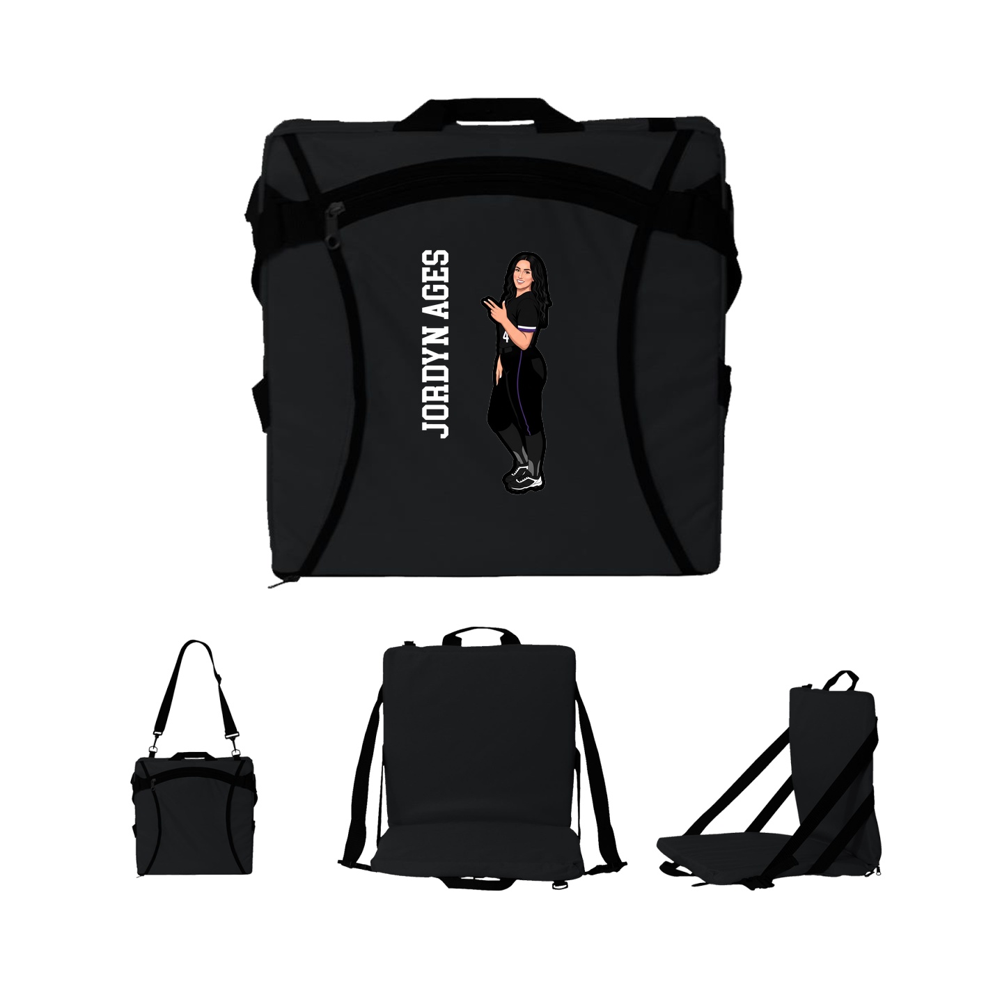 Folding Stadium Seat — Name Vertical in Black