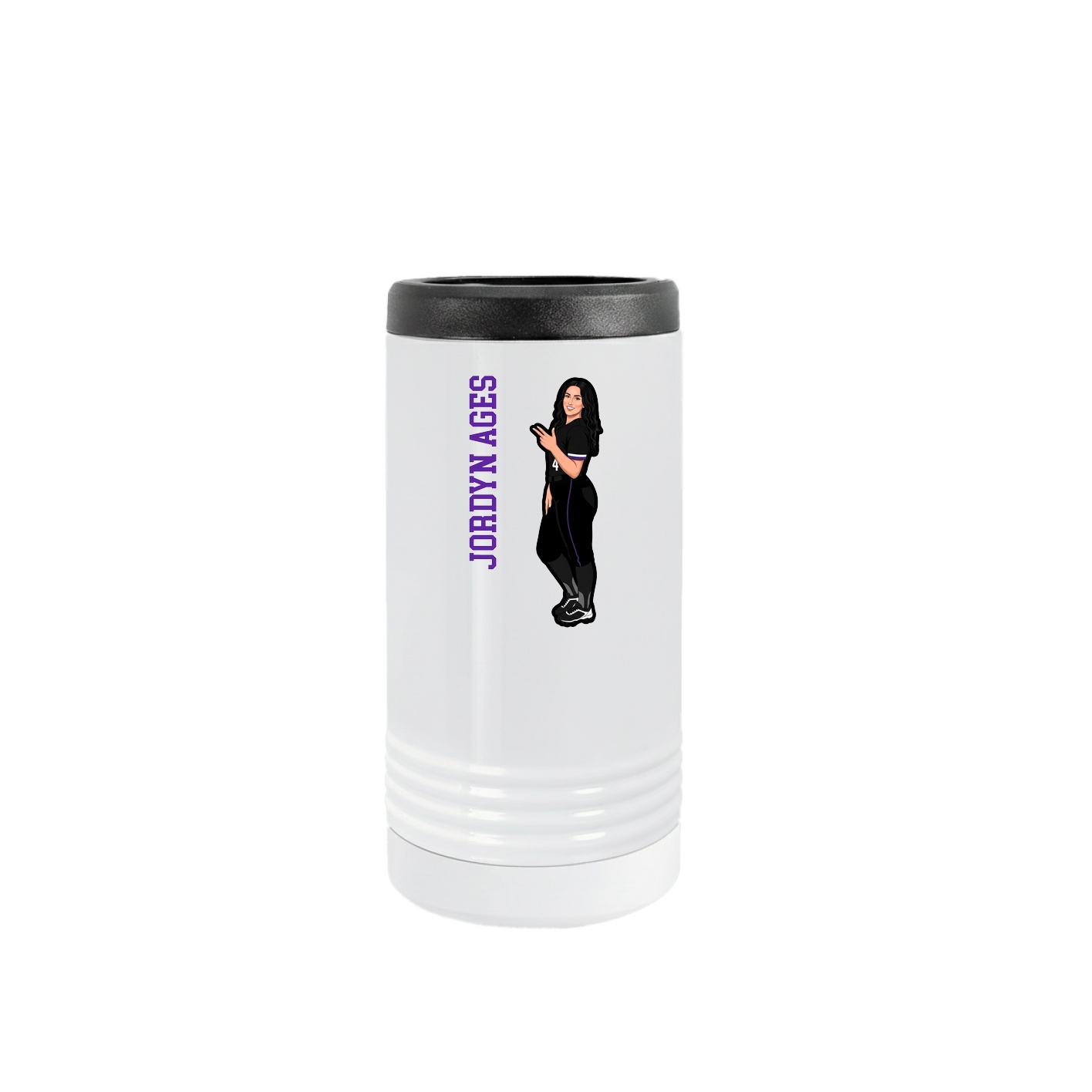 Slim Beverage Holder — Name Vertical in White