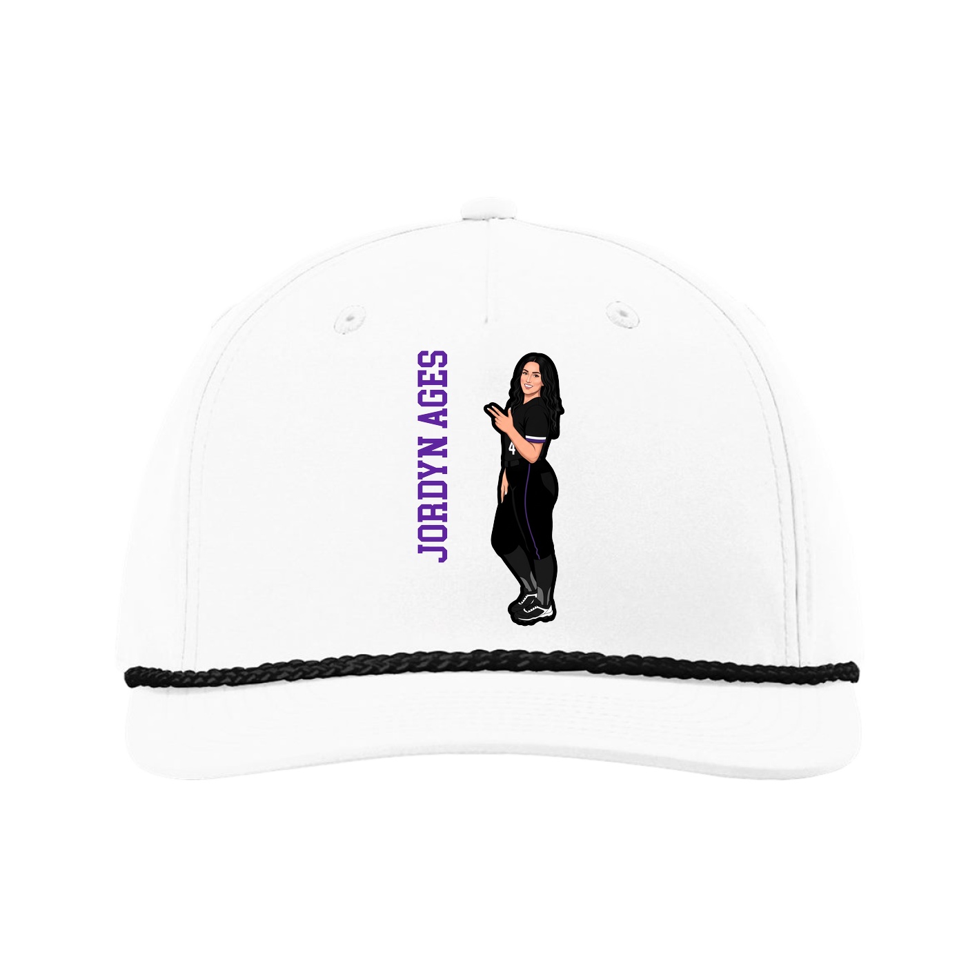 Five-Panel Classic Rope Cap — Name Vertical in White