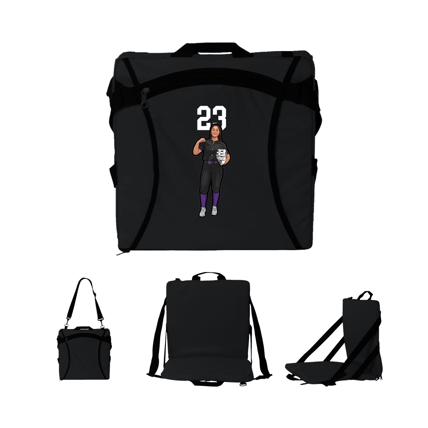 Folding Stadium Seat — Number Top in Black