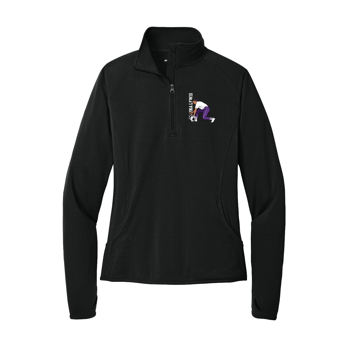 Women's Q-Zip Pullover — Name Vertical in Black