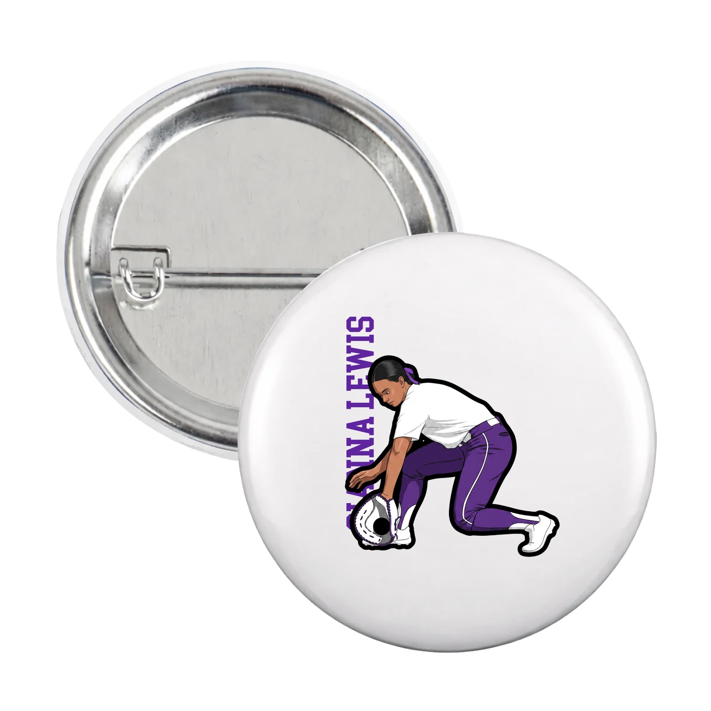 Game Day Button — Name Vertical in White
