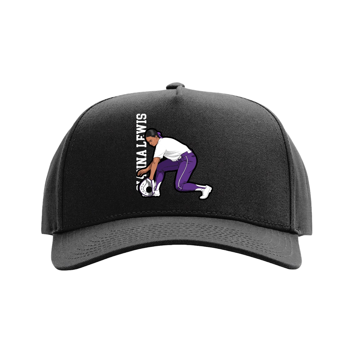 Full Fabric Five-Panel Champ Cap — Name Vertical in Black