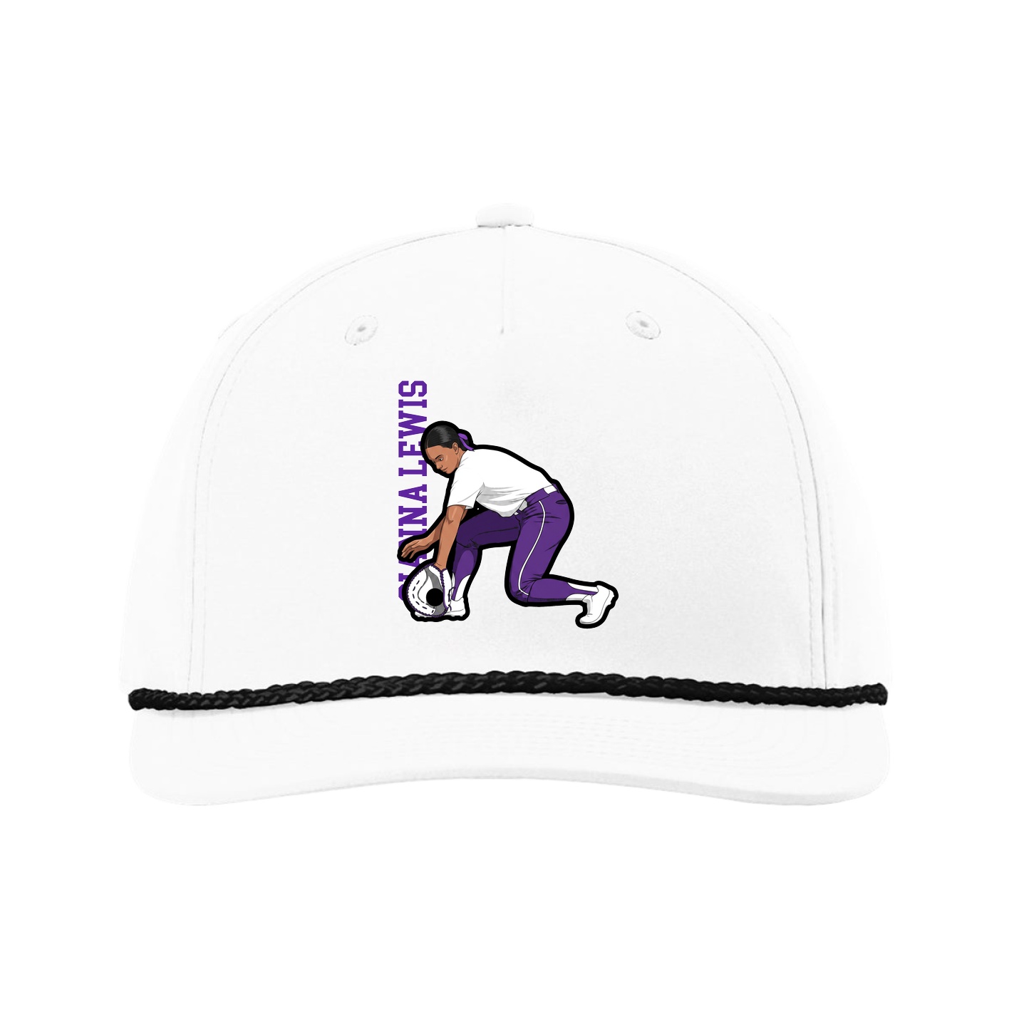 Five-Panel Classic Rope Cap — Name Vertical in White