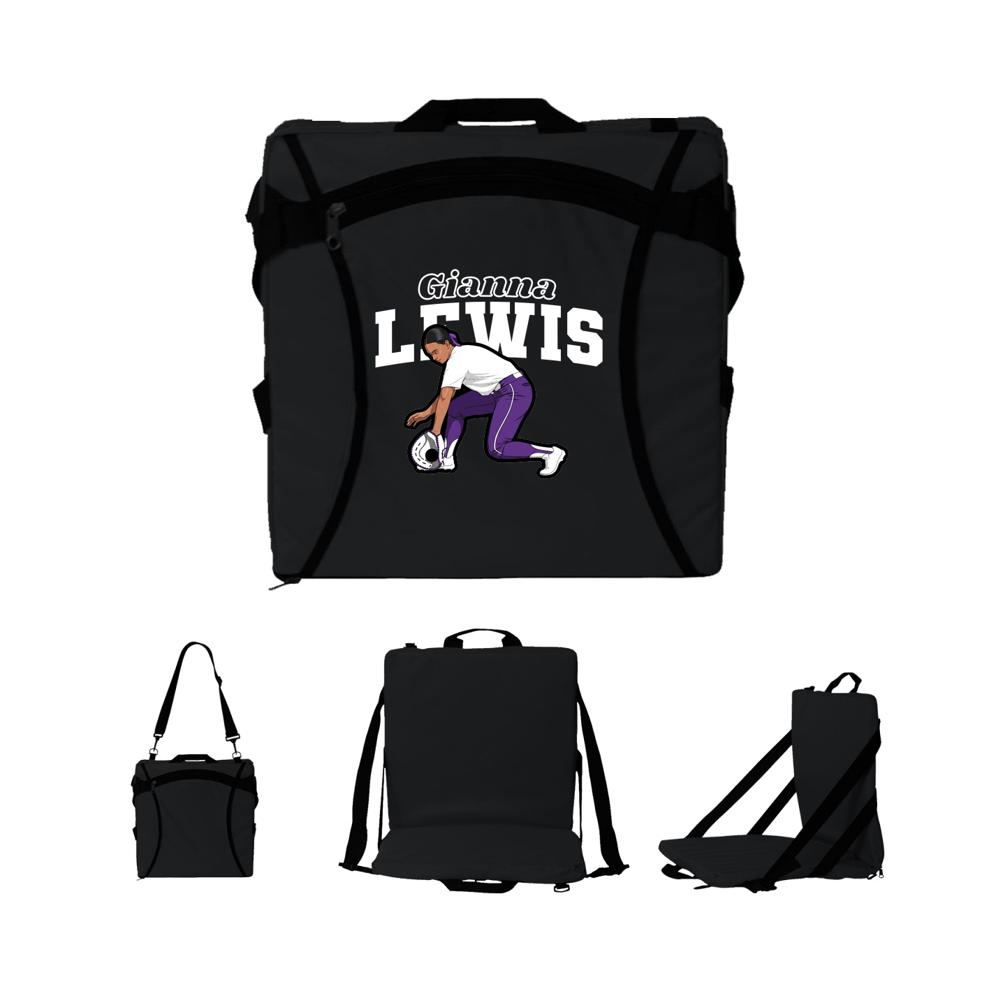 Folding Stadium Seat — Name Arch in Black