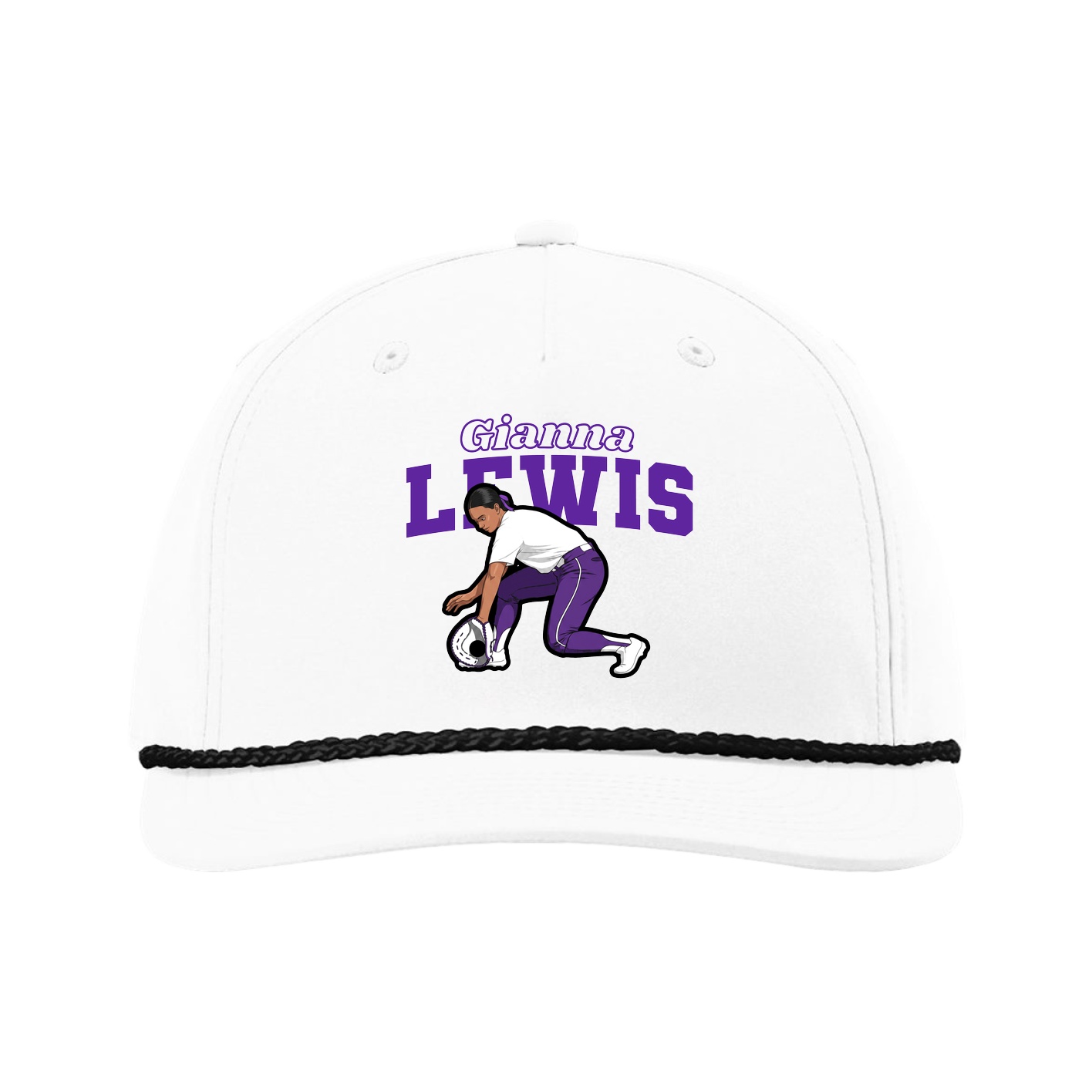 Five-Panel Classic Rope Cap — Name Arch in White