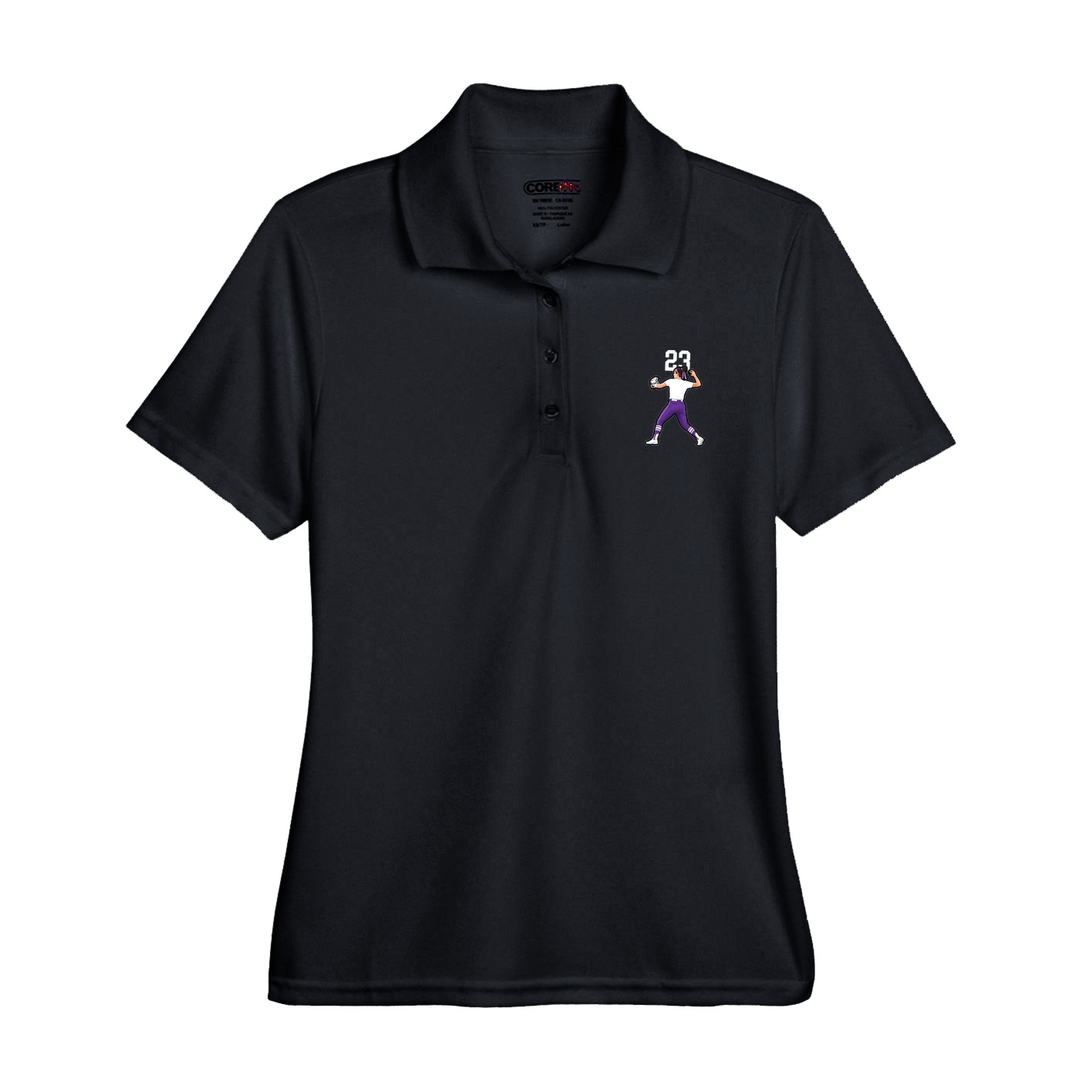 Womens Performance Polo — Number Top in Black