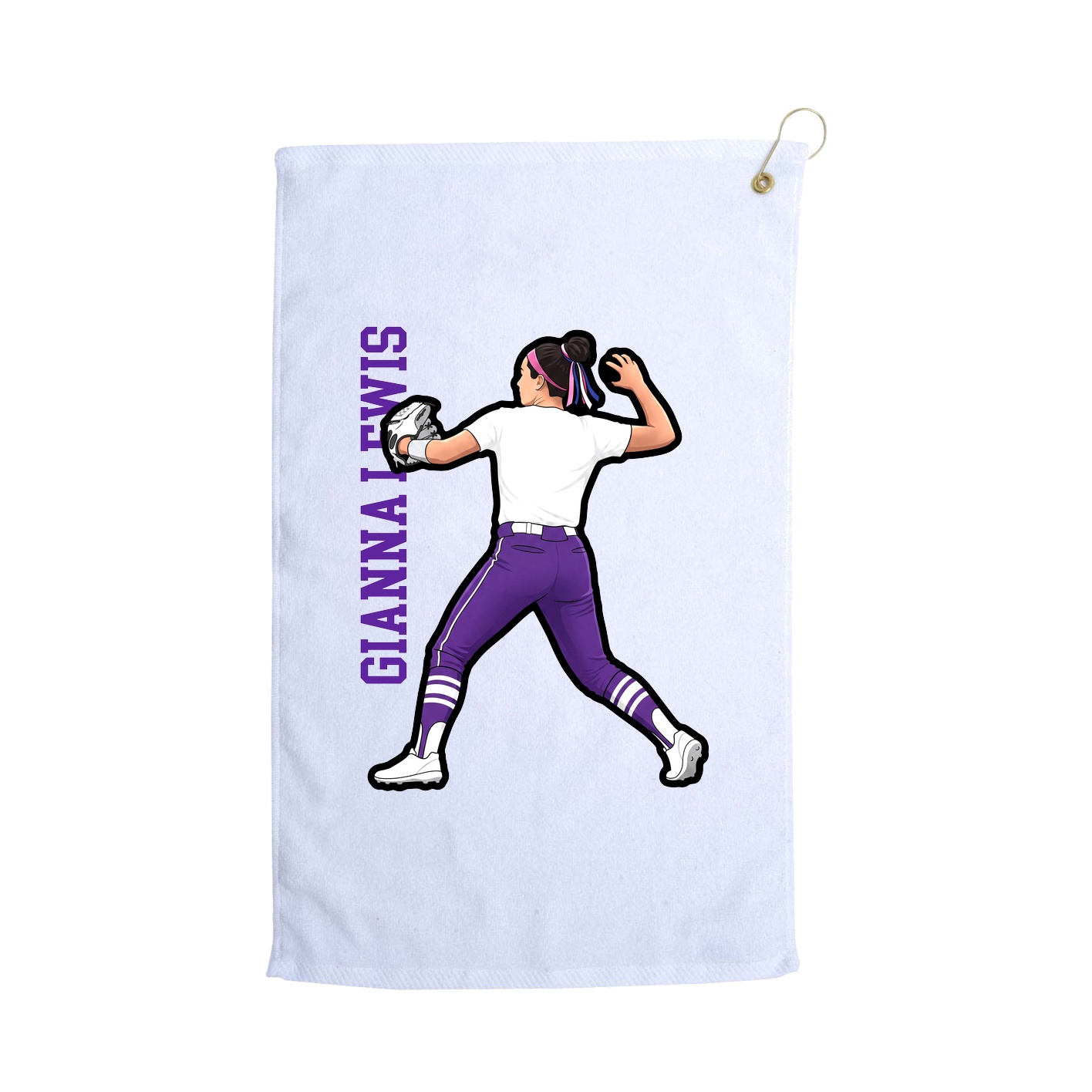 Golf Towel — Name Vertical in White