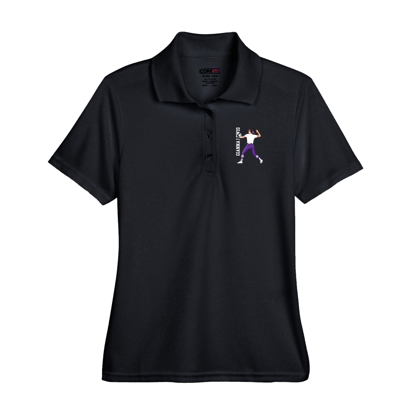 Performance Polo — Name Vertical in Black