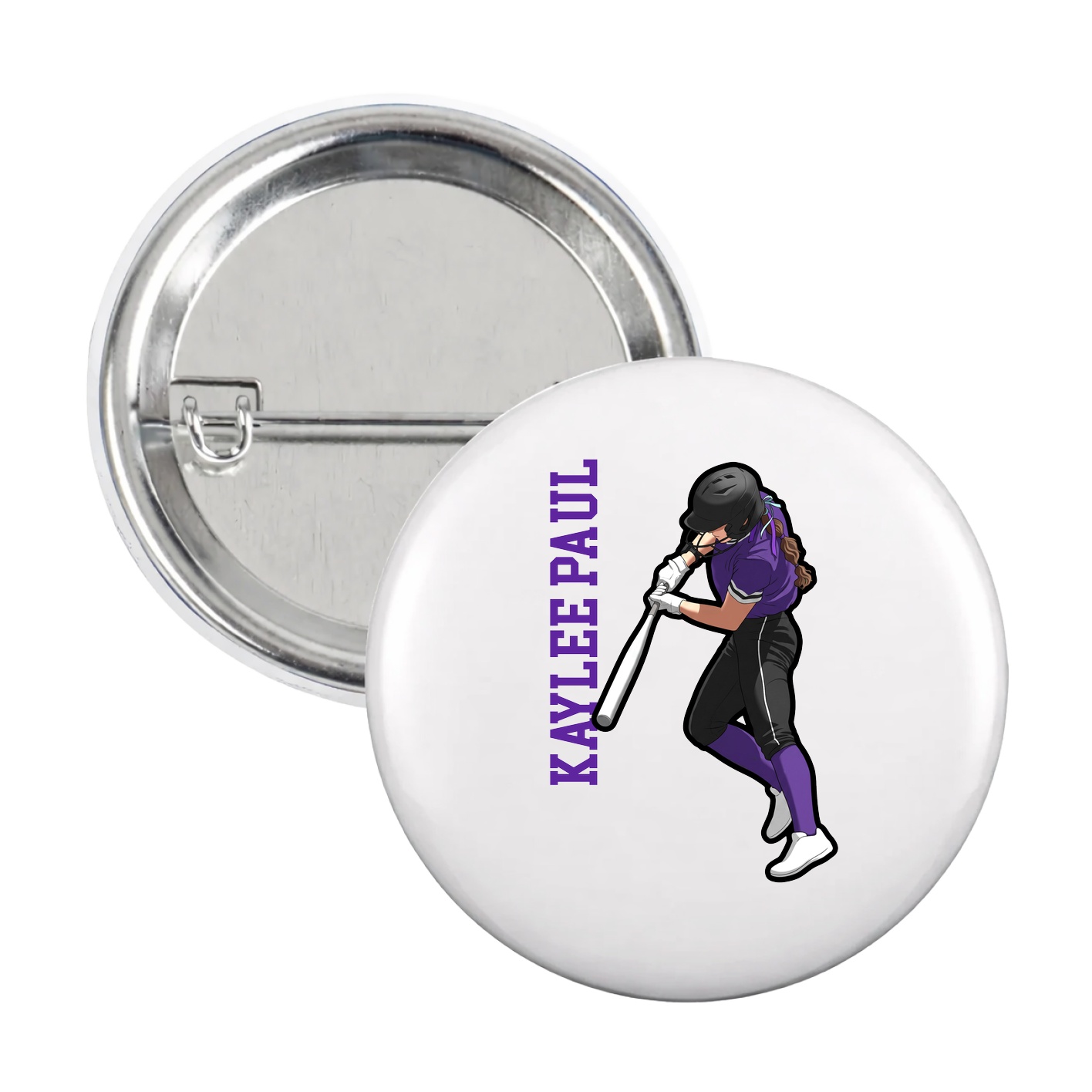 Game Day Button — Name Vertical in White