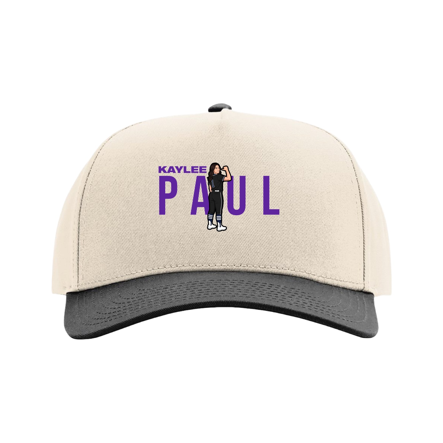 Full Fabric Five-Panel Champ Cap — Player Name in Cream/Black