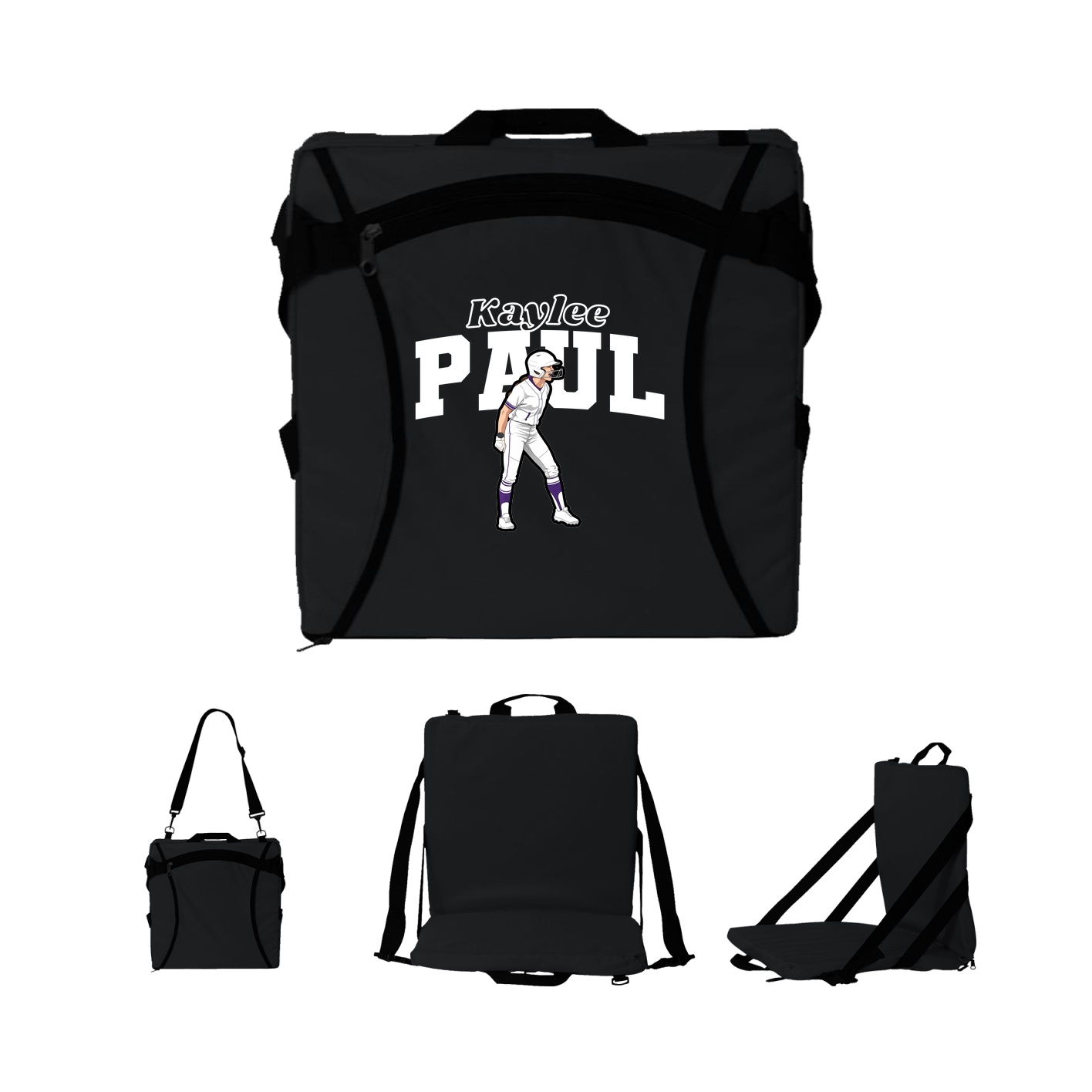 Folding Stadium Seat — Name Arch in Black