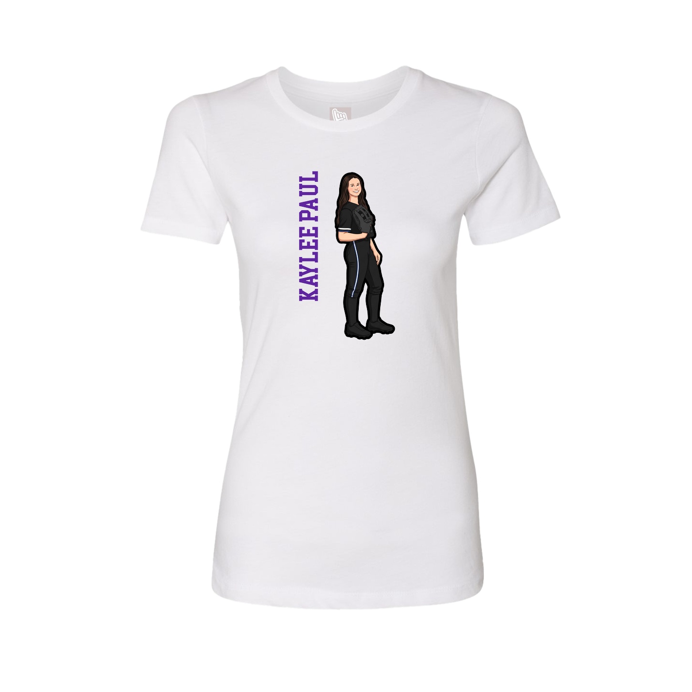 Womens Tee — Name Vertical in White