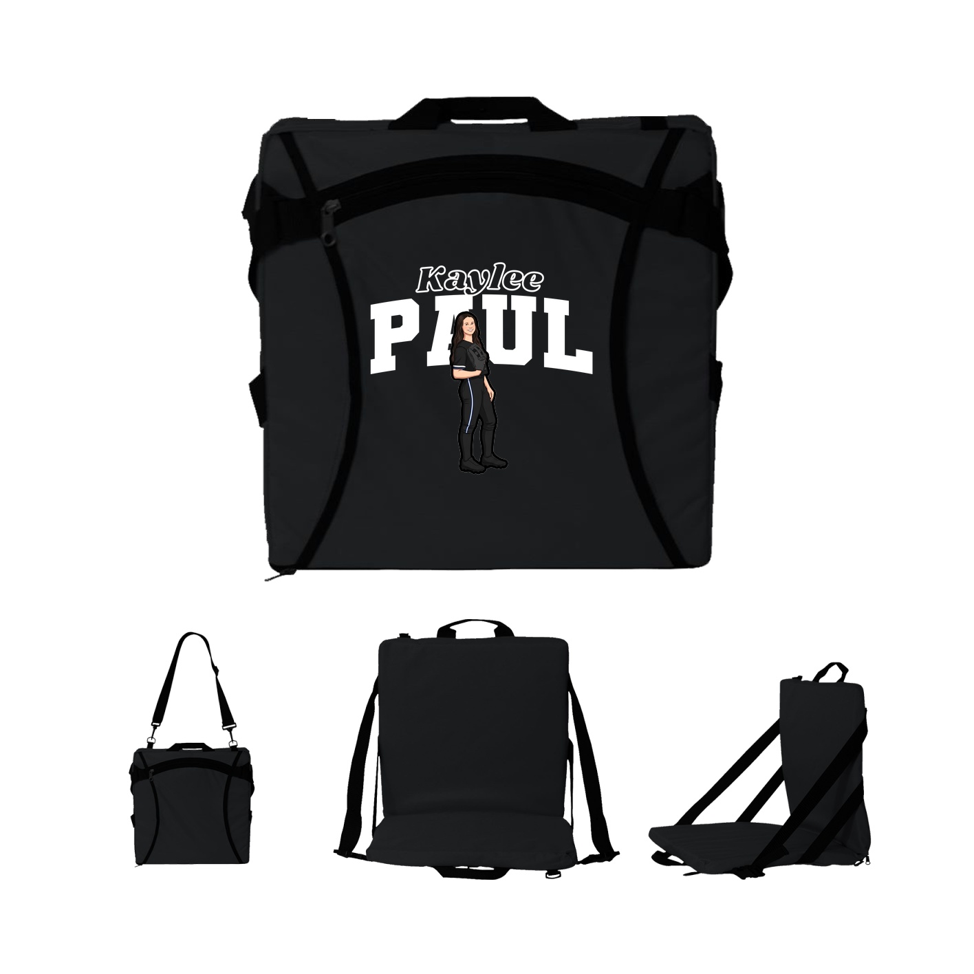 Folding Stadium Seat — Name Arch in Black