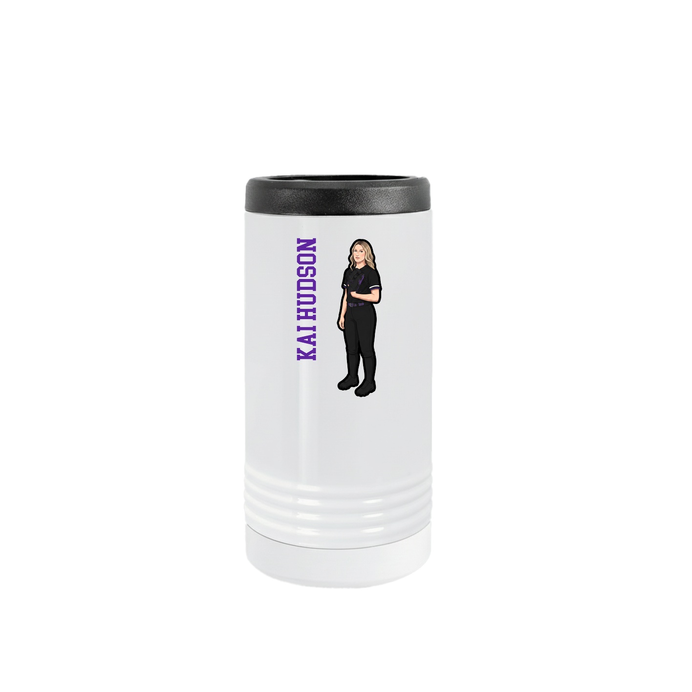Slim Beverage Holder — Name Vertical in White