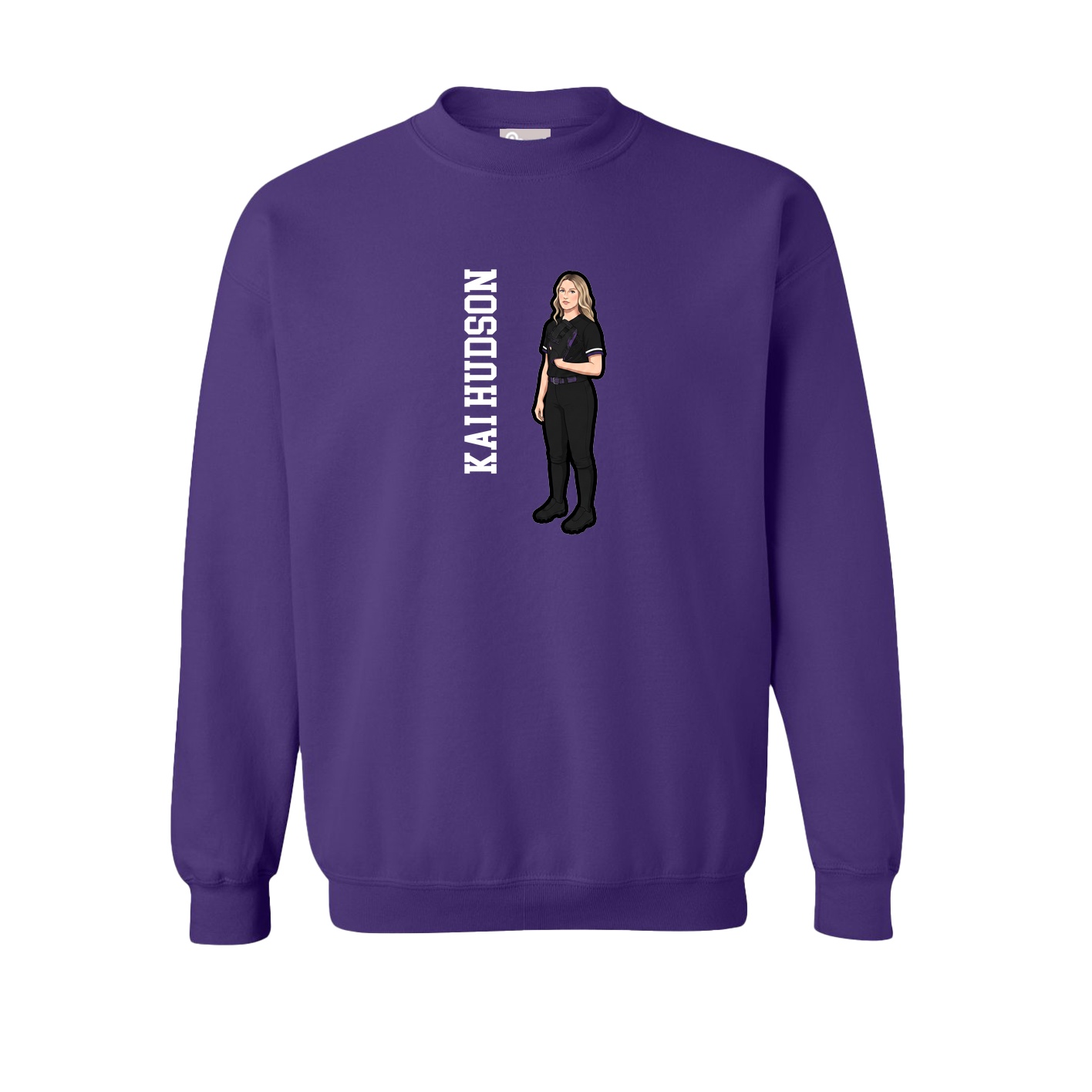 Fleece Crew — Name Vertical in Purple