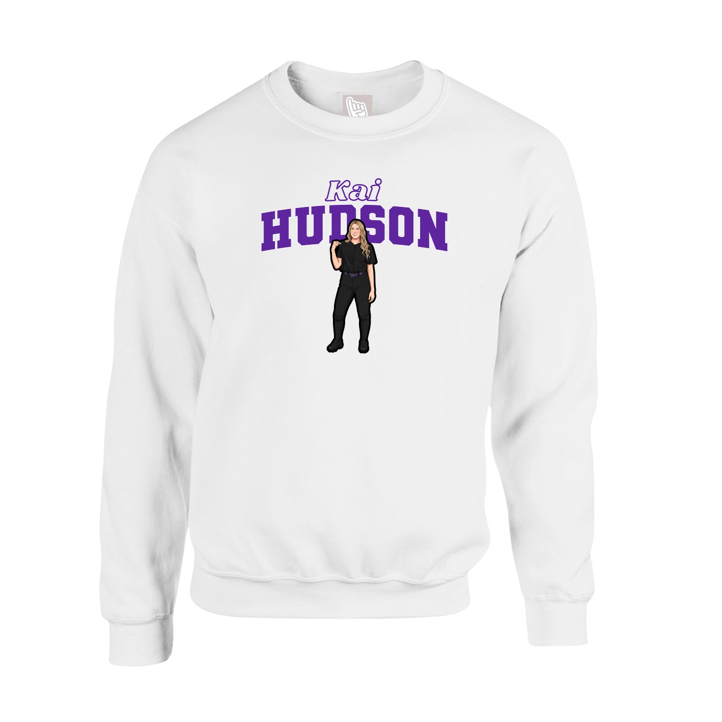 Fleece Crew — Name Arch in White