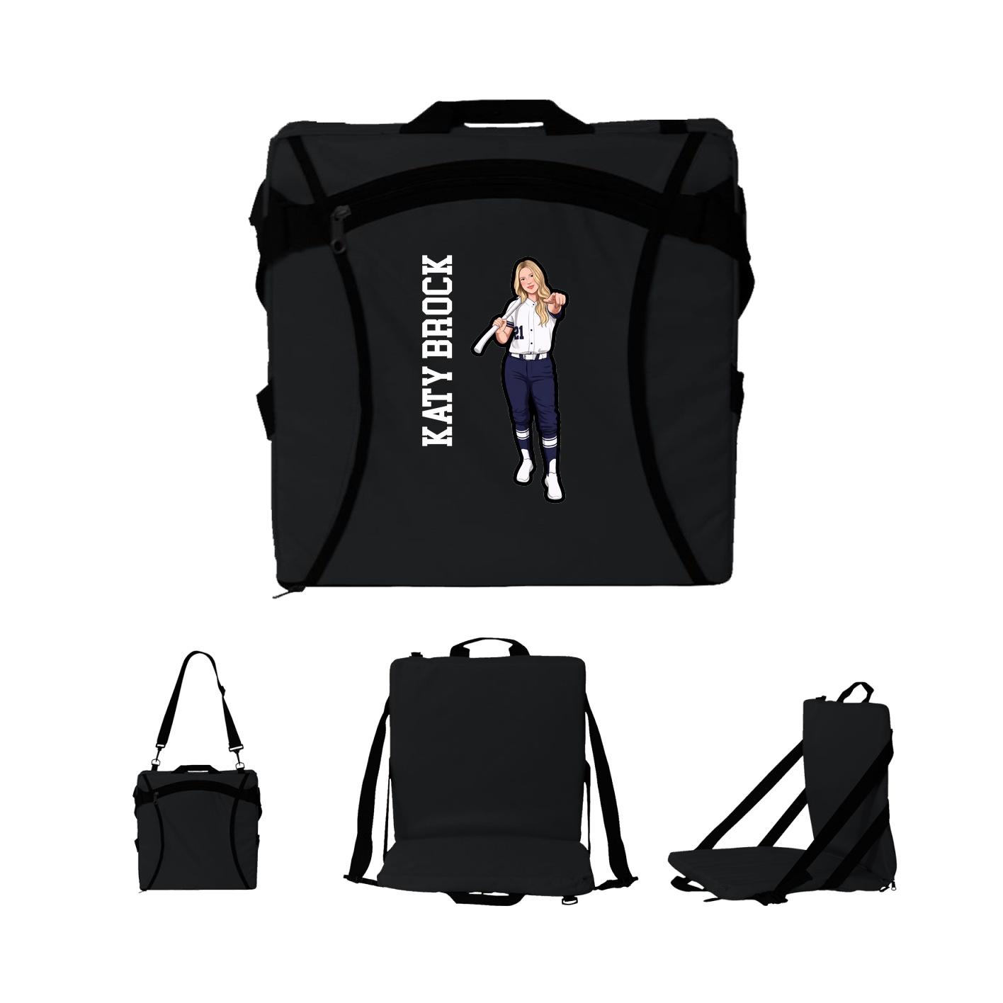 Folding Stadium Seat — Name Vertical in Black