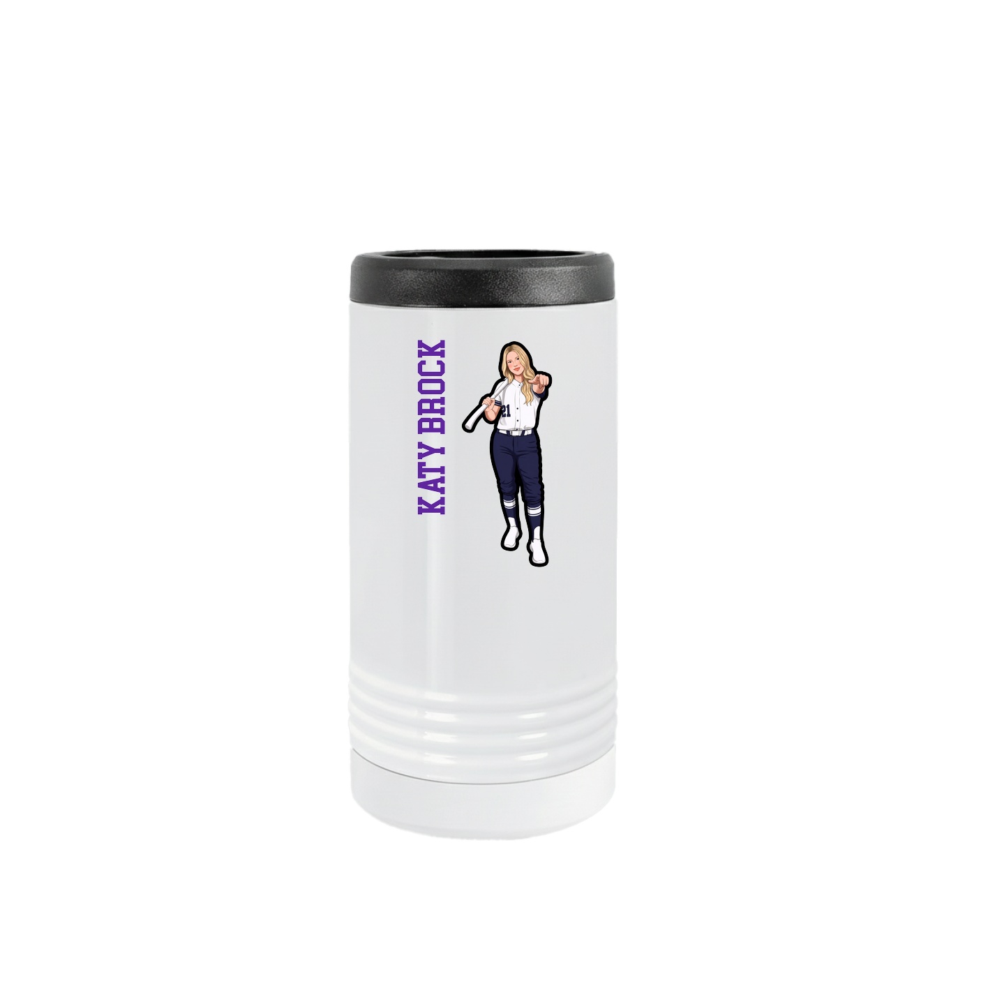 Slim Beverage Holder — Name Vertical in White
