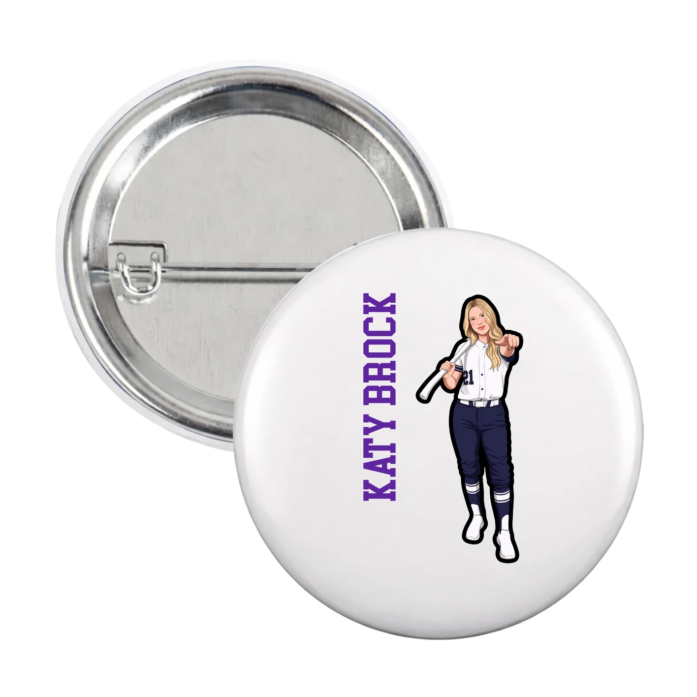 Game Day Button — Name Vertical in White