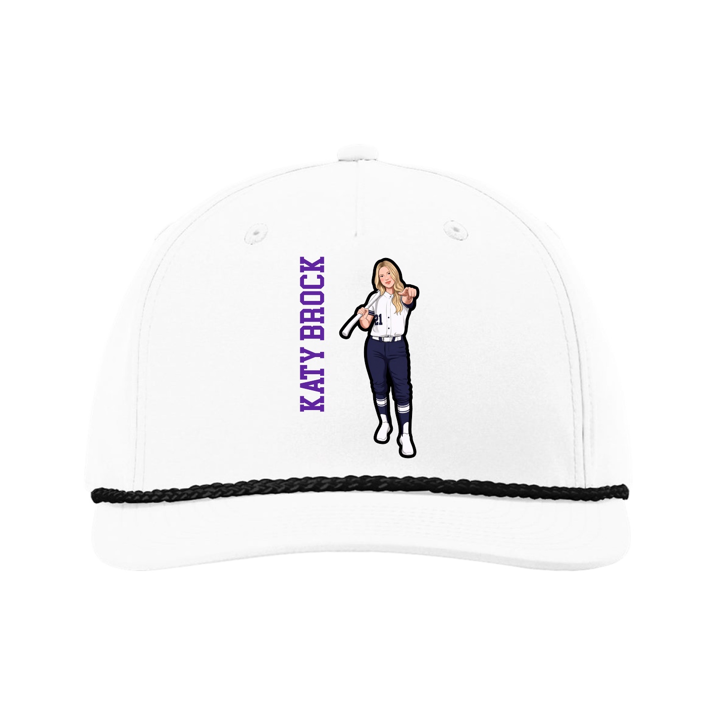 Five-Panel Classic Rope Cap — Name Vertical in White