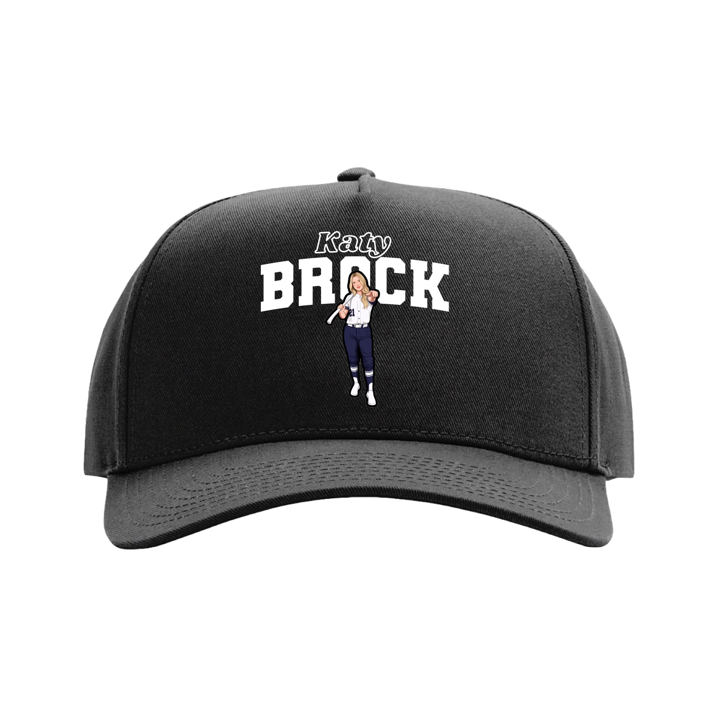 Full Fabric Five-Panel Champ Cap — Name Arch in Black