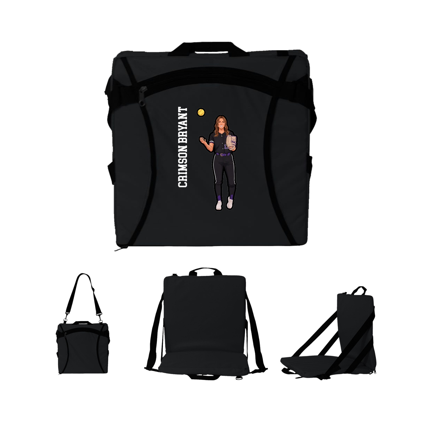 Folding Stadium Seat — Name Vertical in Black