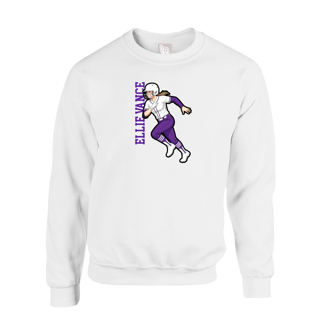 Fleece Crew — Name Vertical in White