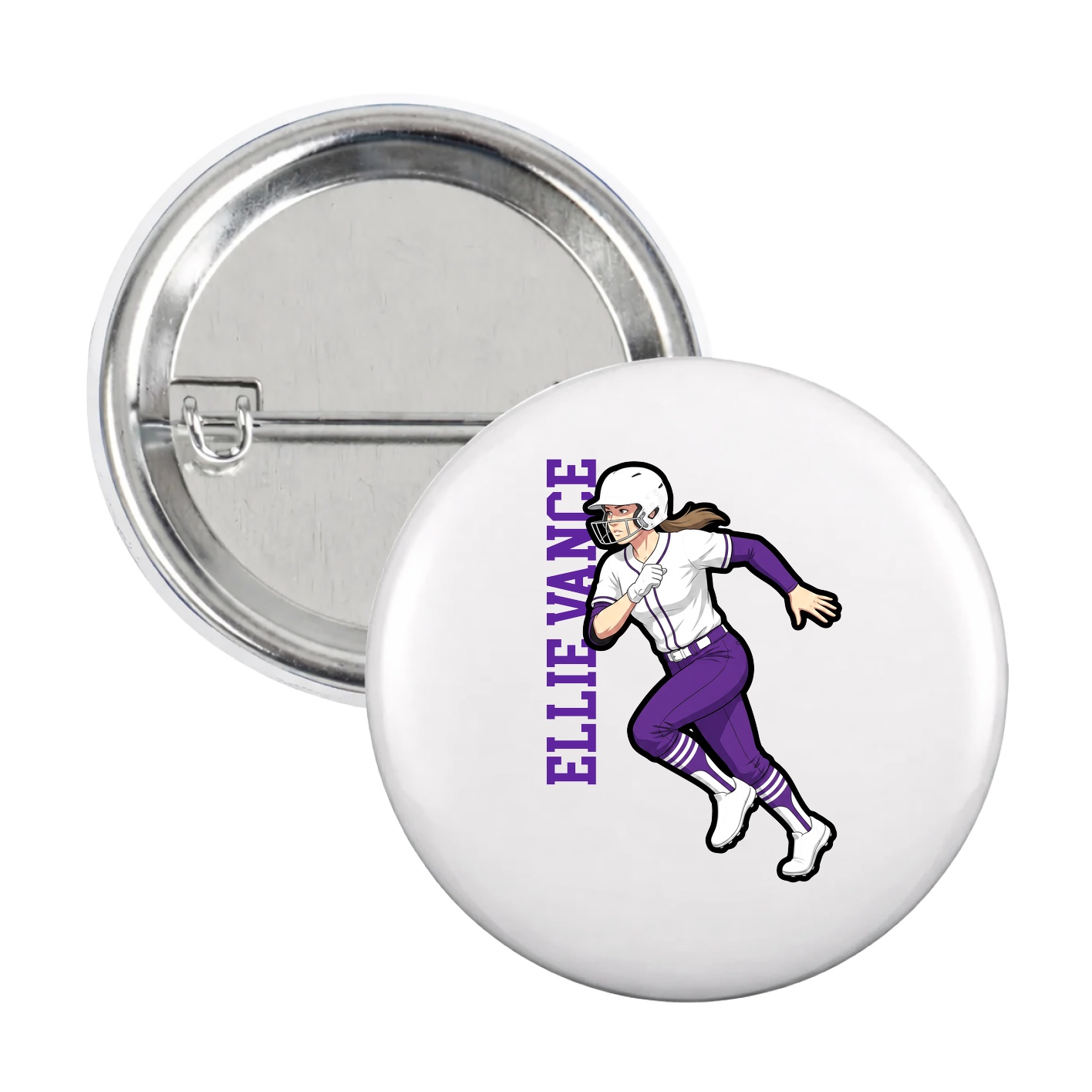 Game Day Button — Name Vertical in White