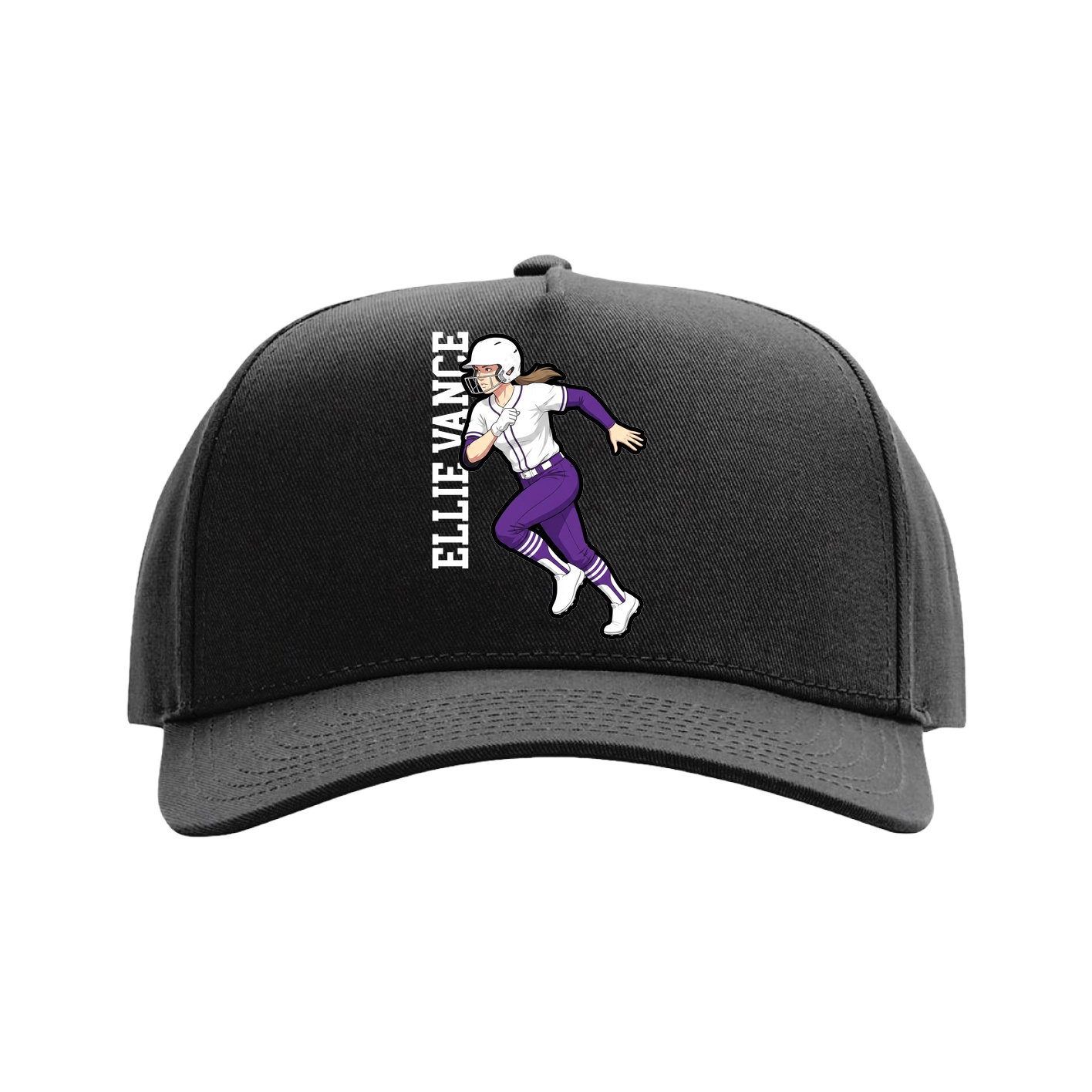 Full Fabric Five-Panel Champ Cap — Name Vertical in Black