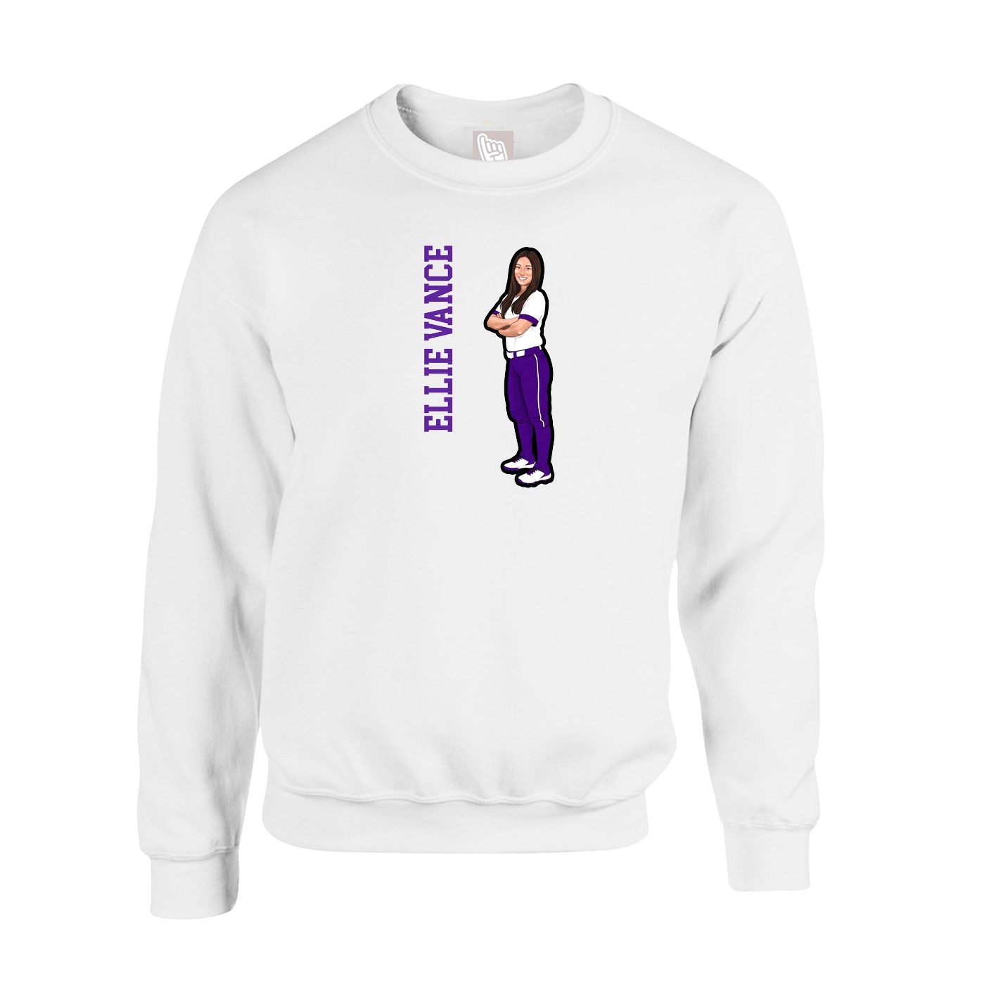 Fleece Crew — Name Vertical in White