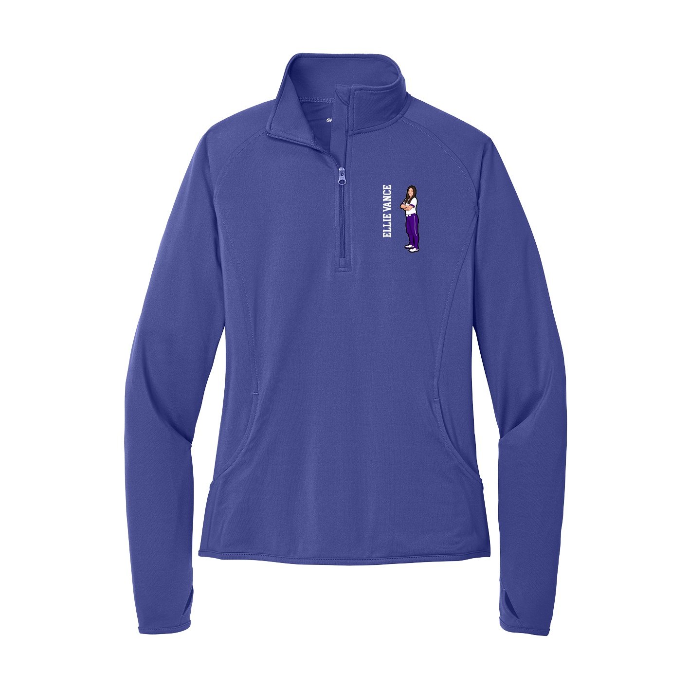 Women's Q-Zip Pullover — Name Vertical in Purple