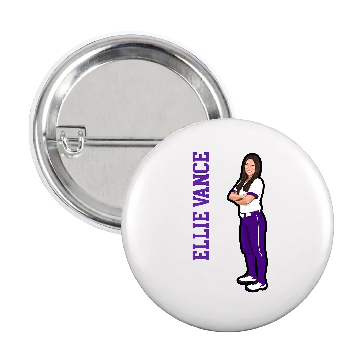 Game Day Button — Name Vertical in White