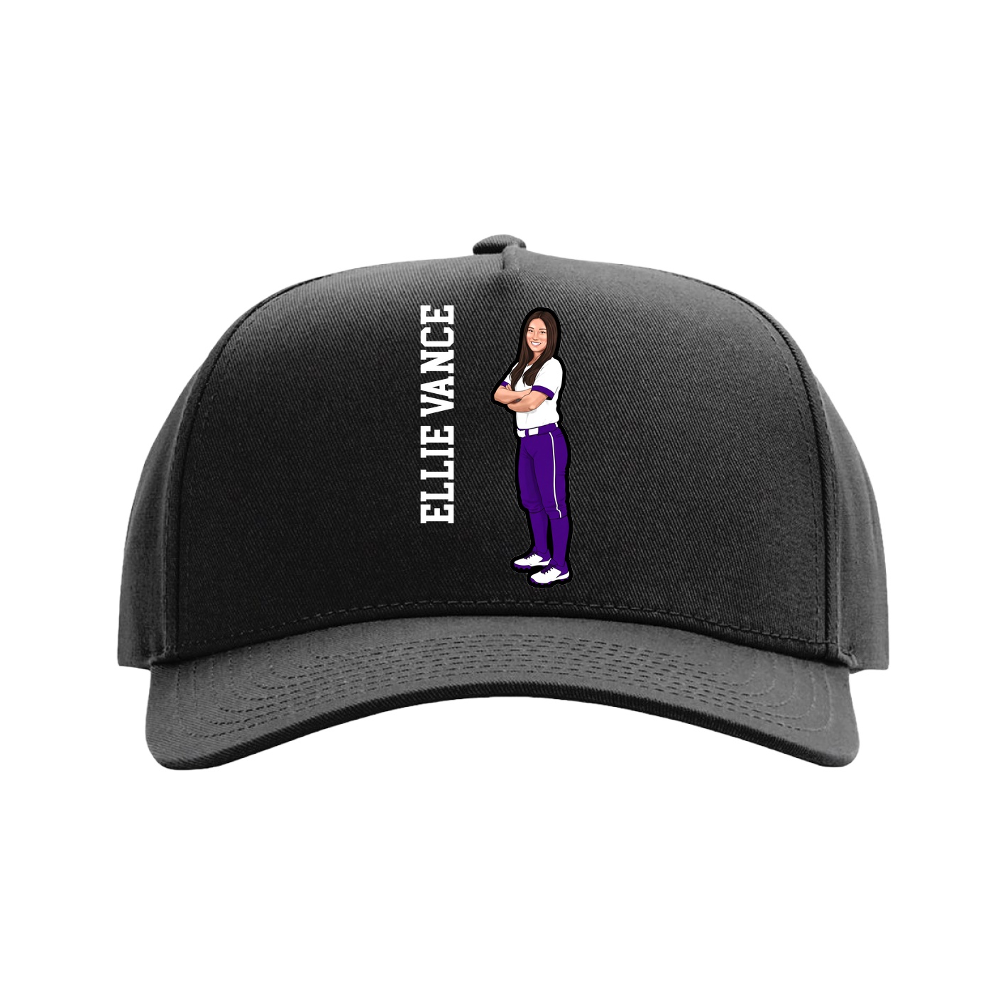 Full Fabric Five-Panel Champ Cap — Name Vertical in Black