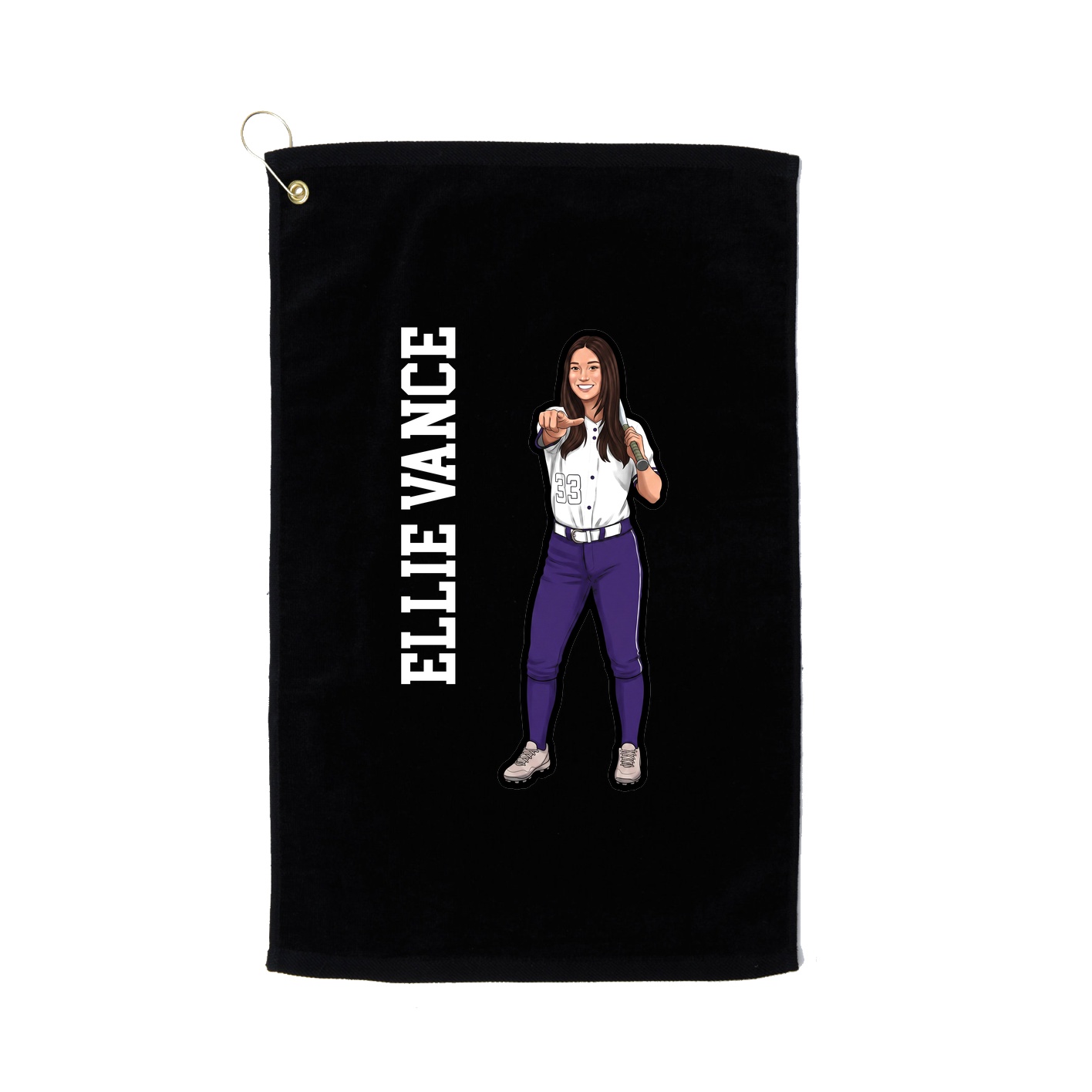 Golf Towel — Name Vertical in Black