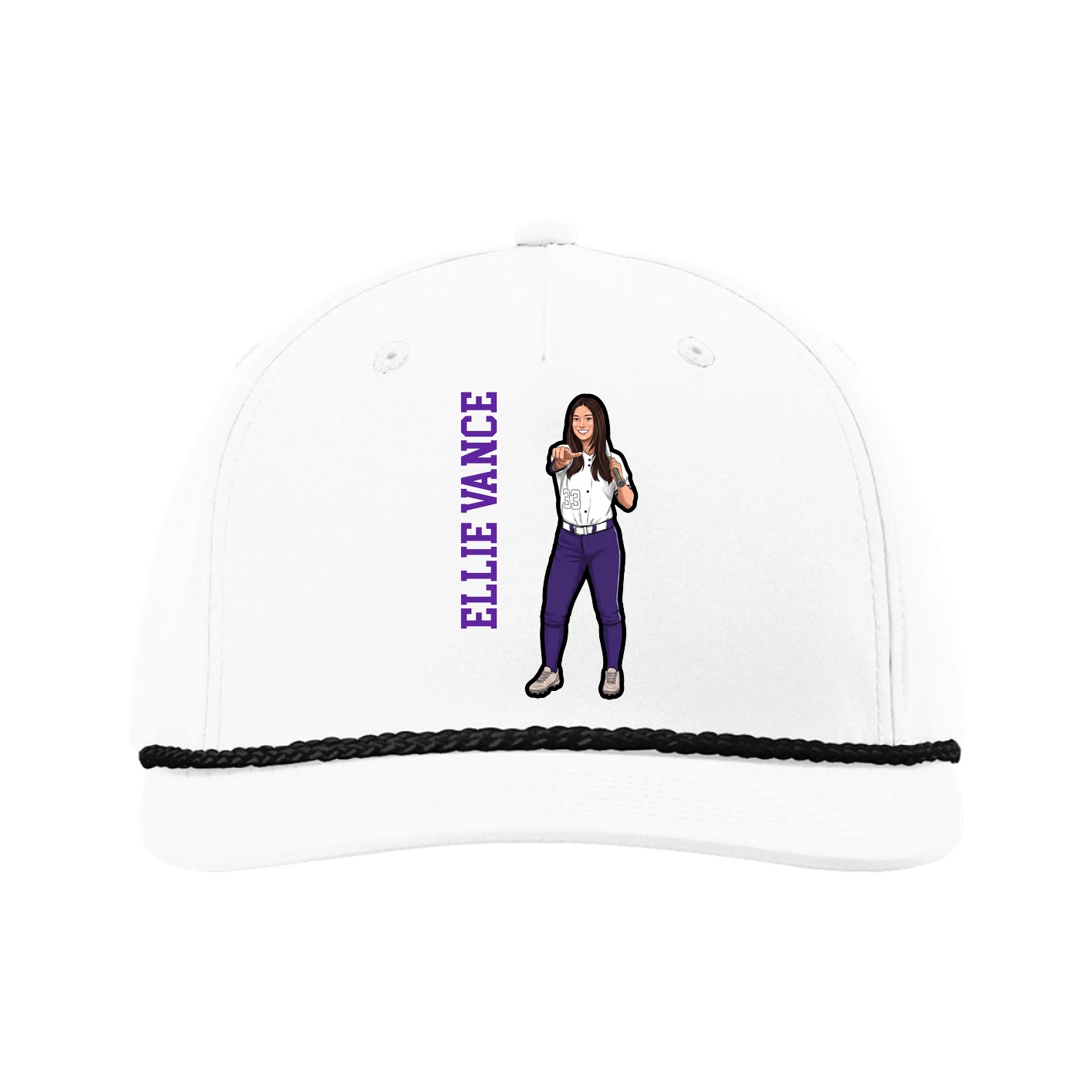 Five-Panel Classic Rope Cap — Name Vertical in White