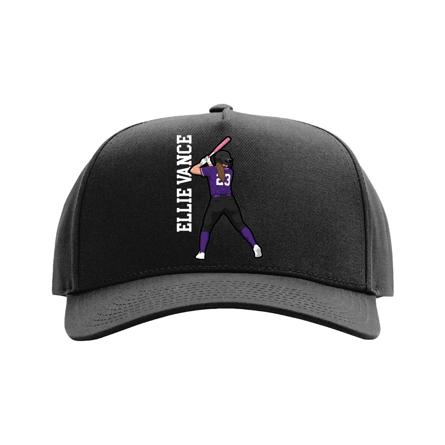 Full Fabric Five-Panel Champ Cap — Name Vertical in Black