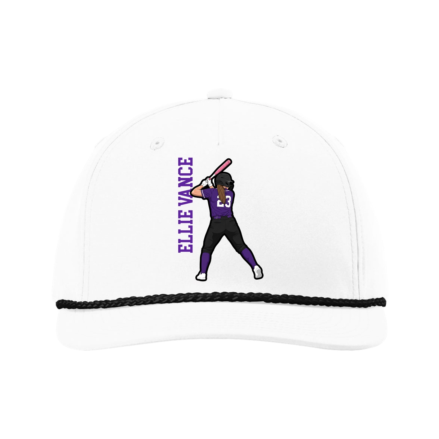 Five-Panel Classic Rope Cap — Name Vertical in White