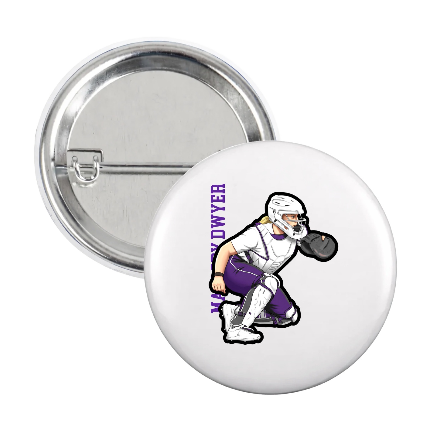 Game Day Button — Name Vertical in White