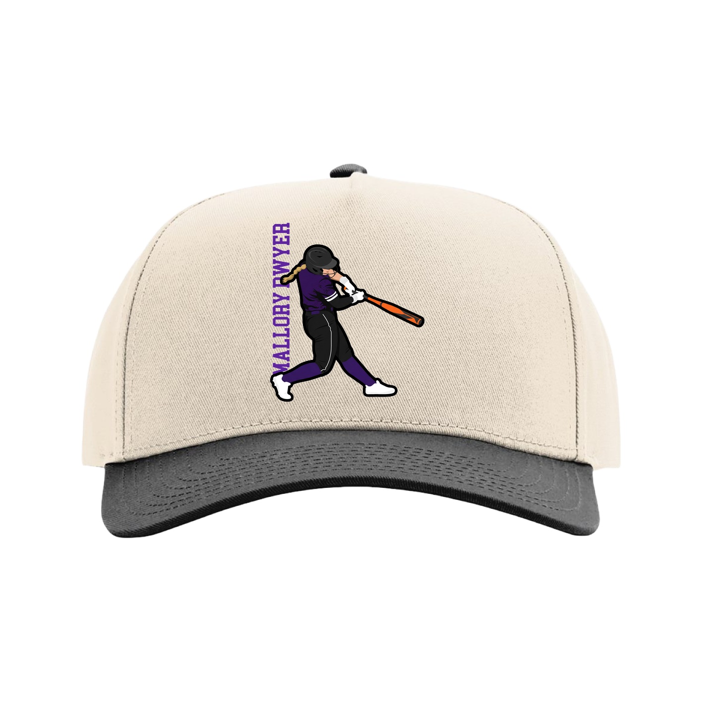 Full Fabric Five-Panel Champ Cap — Name Vertical in Cream/Black