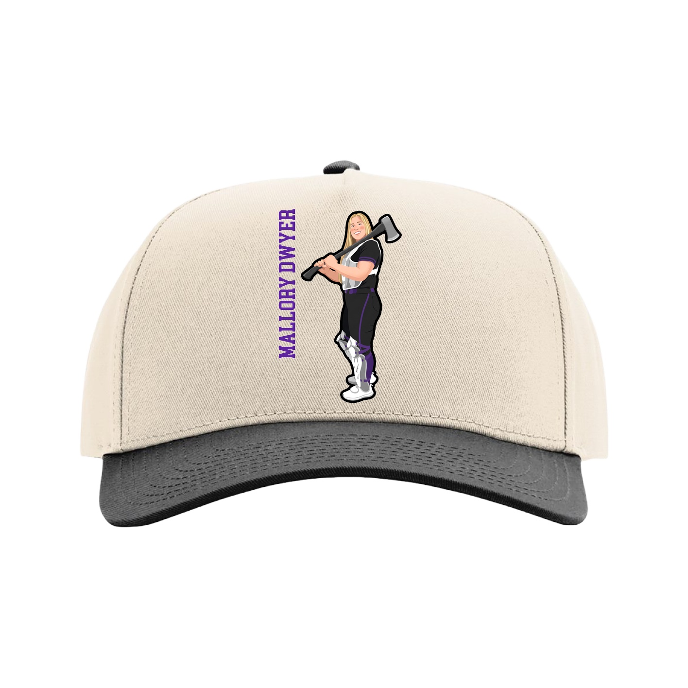Full Fabric Five-Panel Champ Cap — Name Vertical in Cream/Black