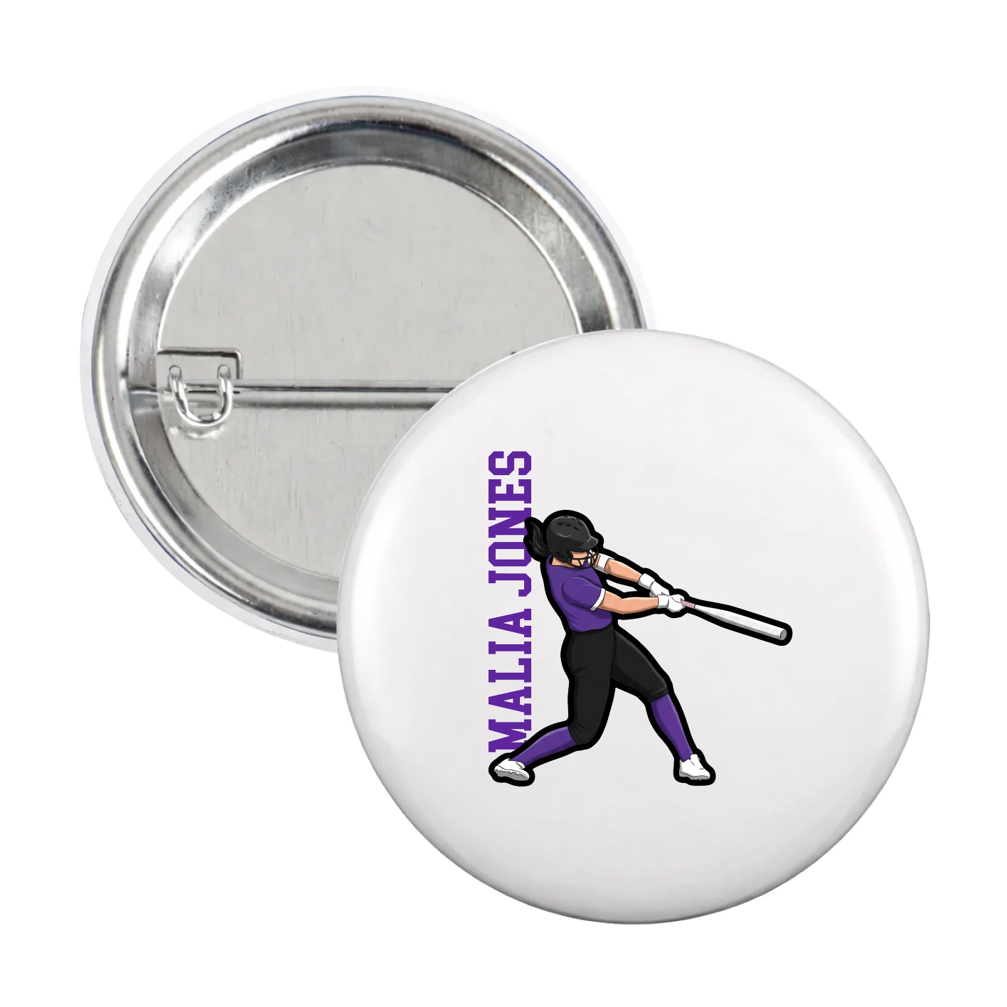 Game Day Button — Name Vertical in White