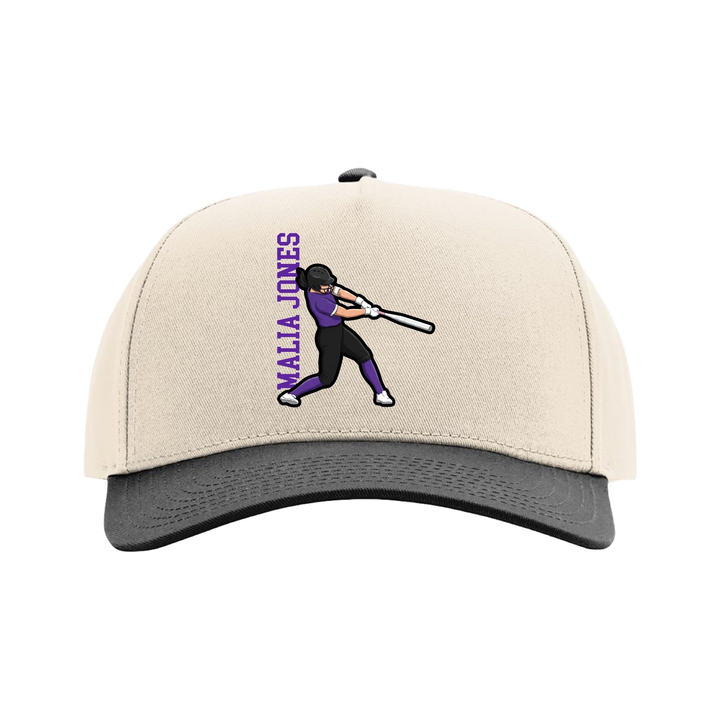 Full Fabric Five-Panel Champ Cap — Name Vertical in Cream/Black