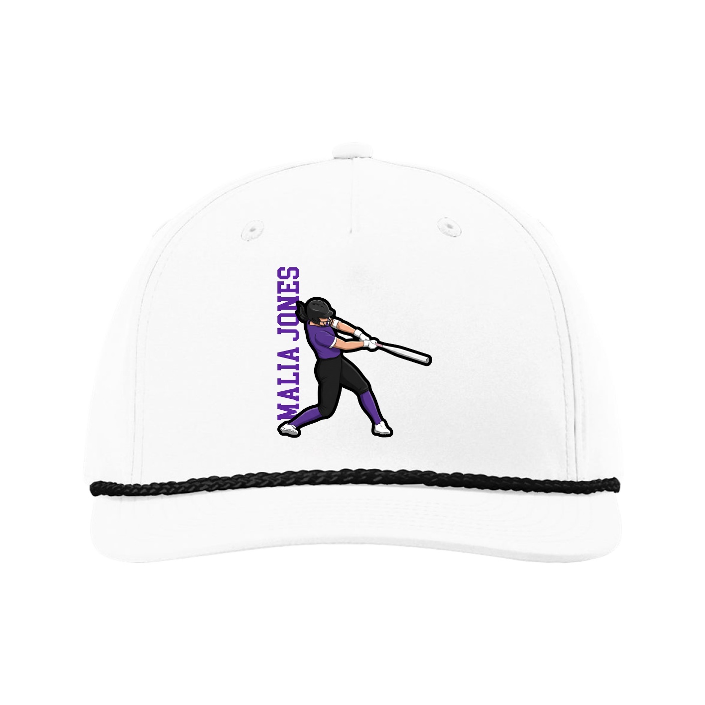 Five-Panel Classic Rope Cap — Name Vertical in White