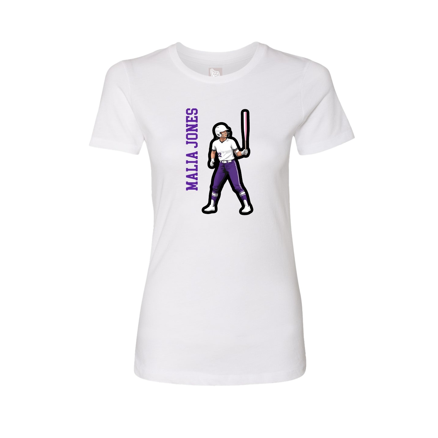 Fitted Women's Tee — Name Vertical in White