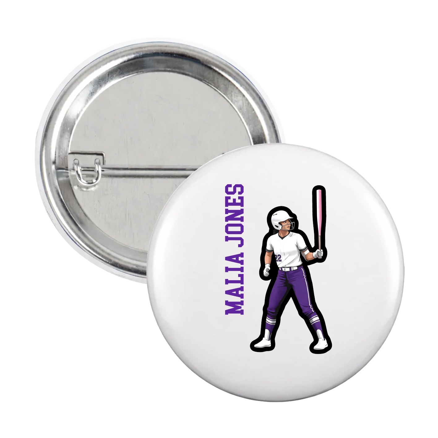 Game Day Button — Name Vertical in White