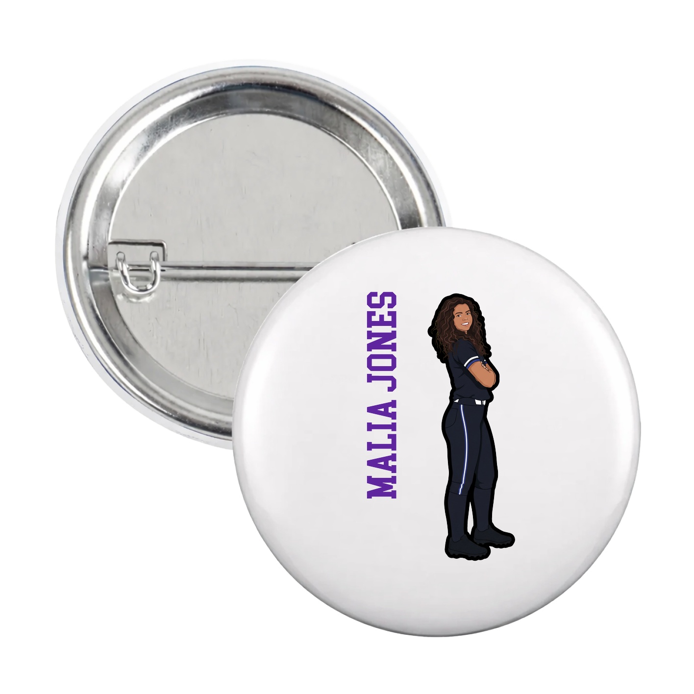 Game Day Button — Name Vertical in White