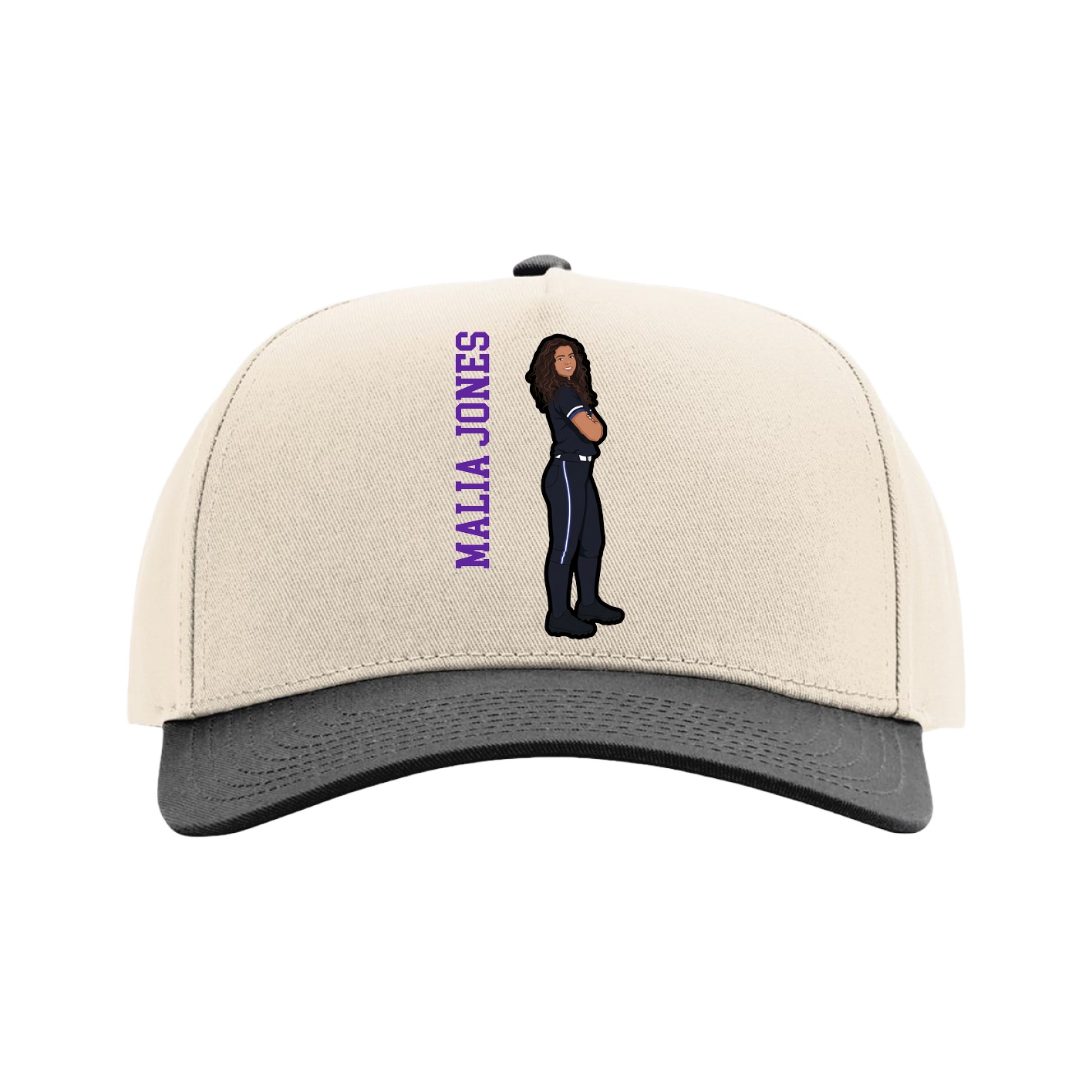 Full Fabric Five-Panel Champ Cap — Name Vertical in Cream/Black